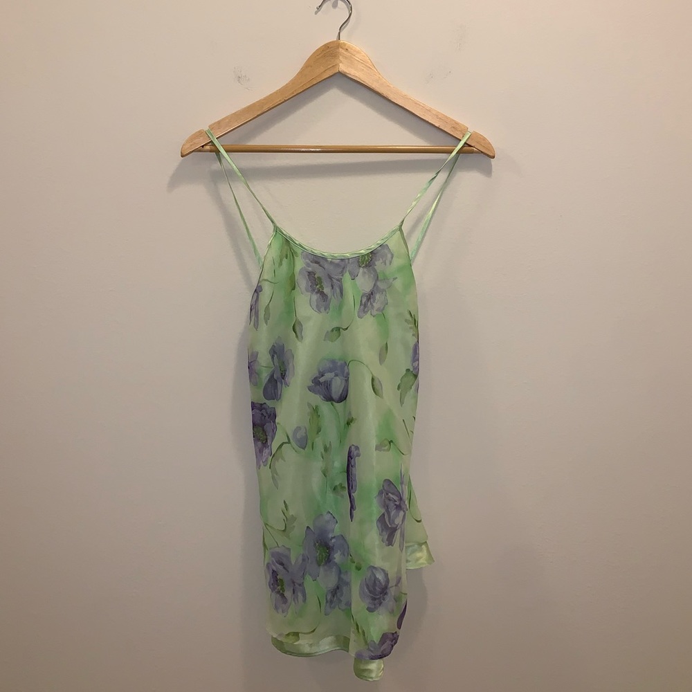 Lime Green & Purple Polyester Floral blouse sz M - Picture 3 of 13